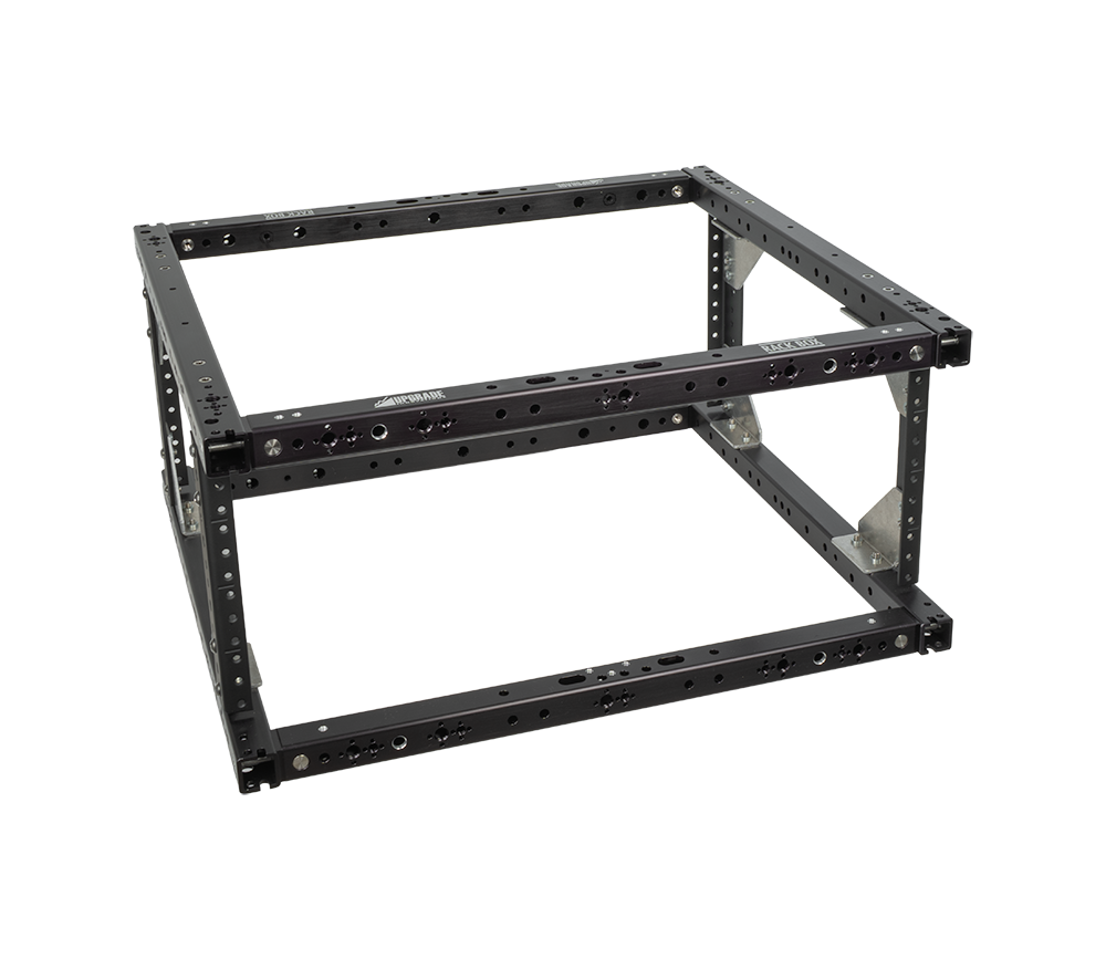 4U Rack Box 14 bare frame with all panels removed, showing the rack rails and ARRI pin-loc tubing