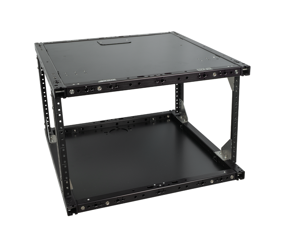 6U Rack Box 17 with side panels removed showing the open tubing frame, angled view