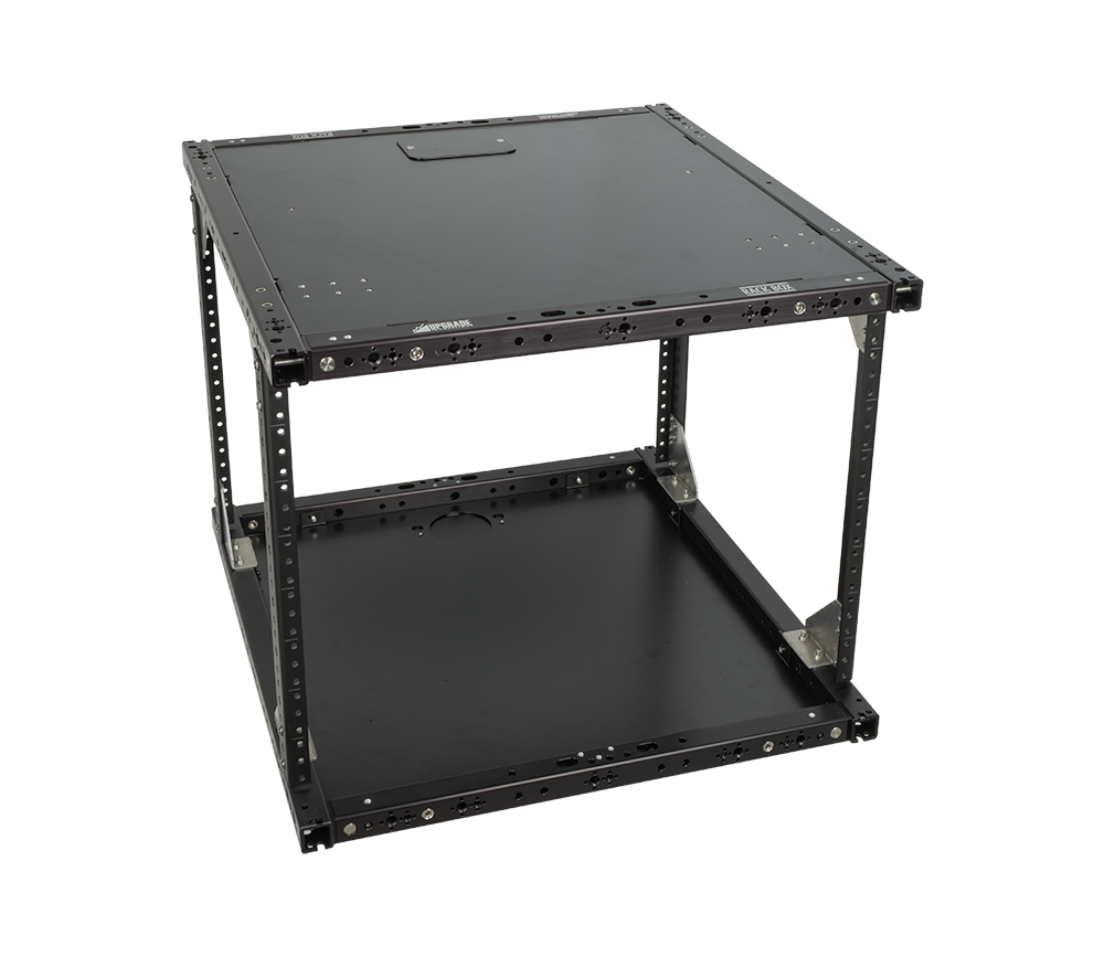 8U Rack Box 17 with side panels removed showing the open tubing frame, angled view