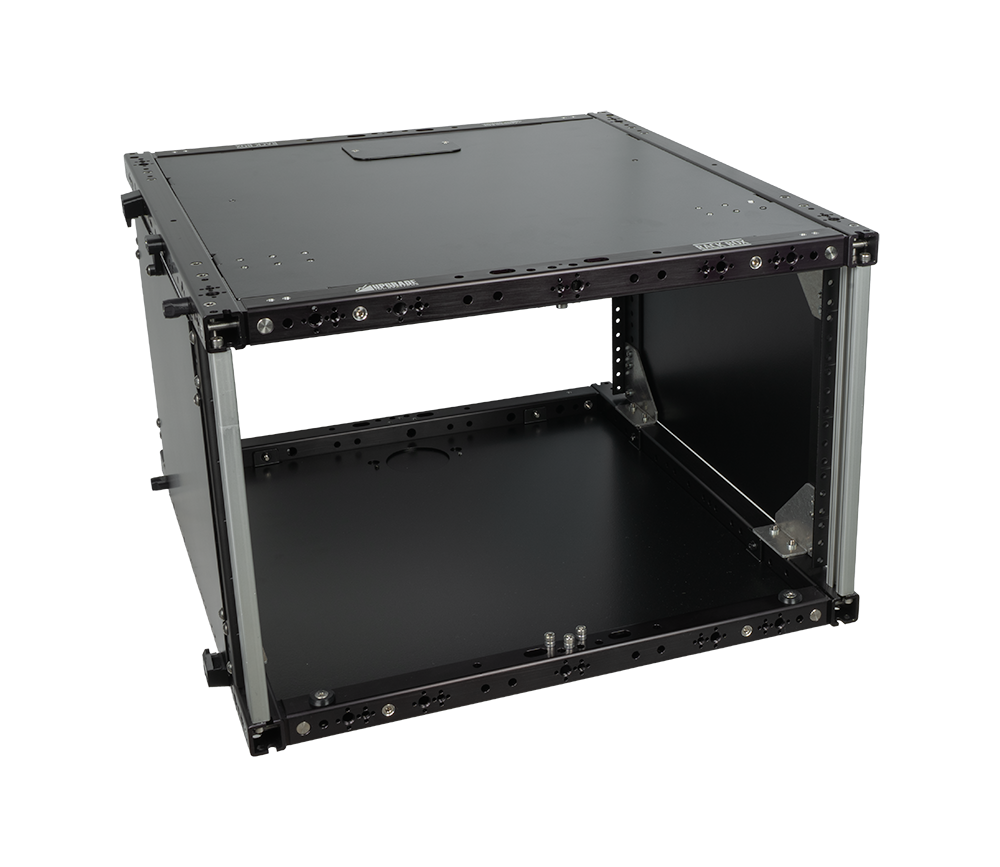 6U Rack Box with the cover panel parked on the side and the front open