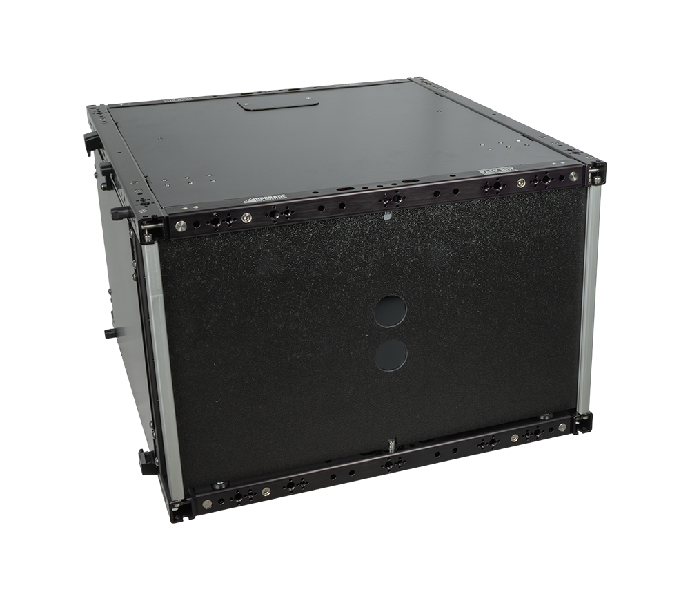 6U Rack Box with the Cover Panel installed on the front, front angled view