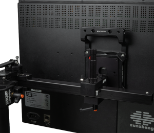 Production monitor on a Quick Release Mount Adapter attached to the Whaley Rail Monitor Swing Arm, rear view